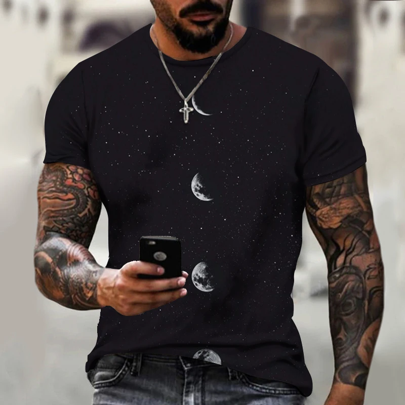 

Newest Crew Neck 3D T Shirt Cotton Unisex Loose Versatile Classic Top 4B12