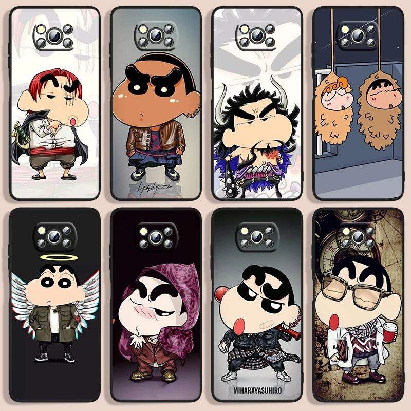 

Crayon Shinchans Phone Case For Xiaomi Poco F1 X2 F2 X3 C3 M3 F3 X4 M4 F4 Pro 5G 4G NFC GT Black luxury Silicone Funda Cover