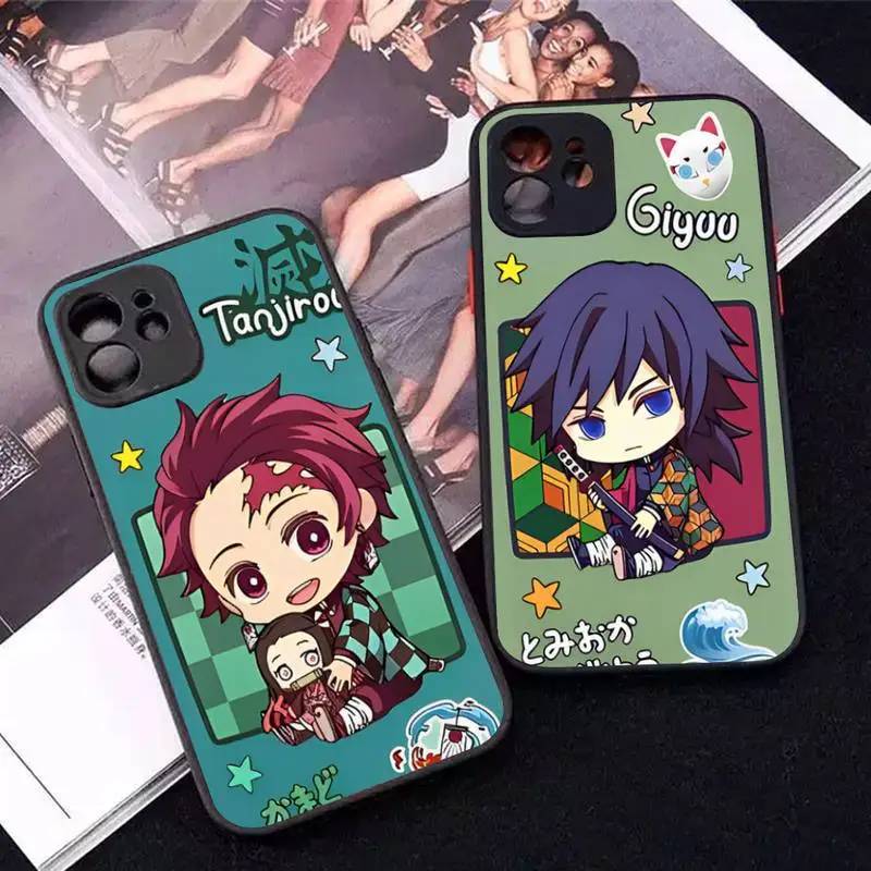 

Cute Cartoon Japan Anime Demon Slayer Phone Case for iPhone 14 11 12 13 Mini Pro Max 8 7 Plus X XR XS MAX Translucent Cover