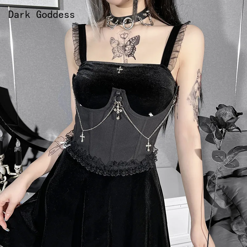 

Gothic Pendant Black Sexy Under Bust Women Gothic Dark Lace Bandage Corset Cummerbund Streetwear Fashion Waist Shaper