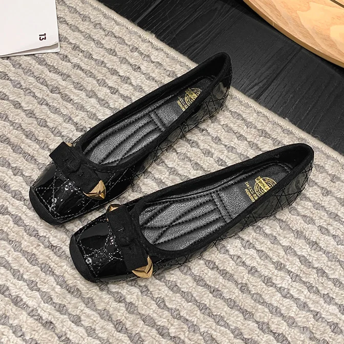 DGZBRV Shoes Women Heels Basic Patent Leather Microfiber Slip On Gingham Casual Flats Female Shoes Wholesale