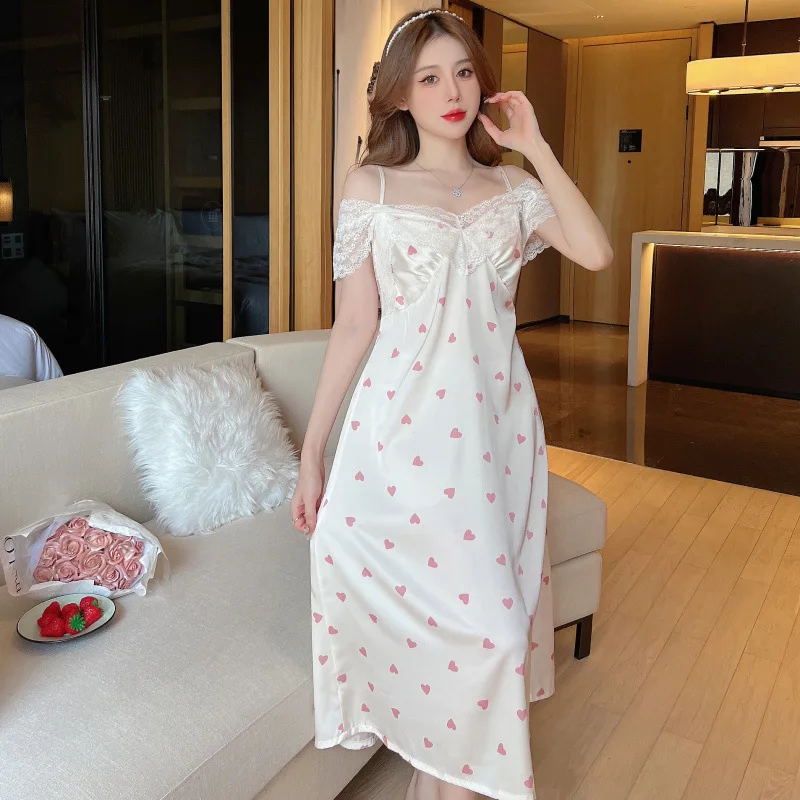 Night Dress Women Short Sleeve V Neck Homewear Long Dress Nightgowns Sleepwear Woman Pajamas Nightwear Lingerie for Women Y18