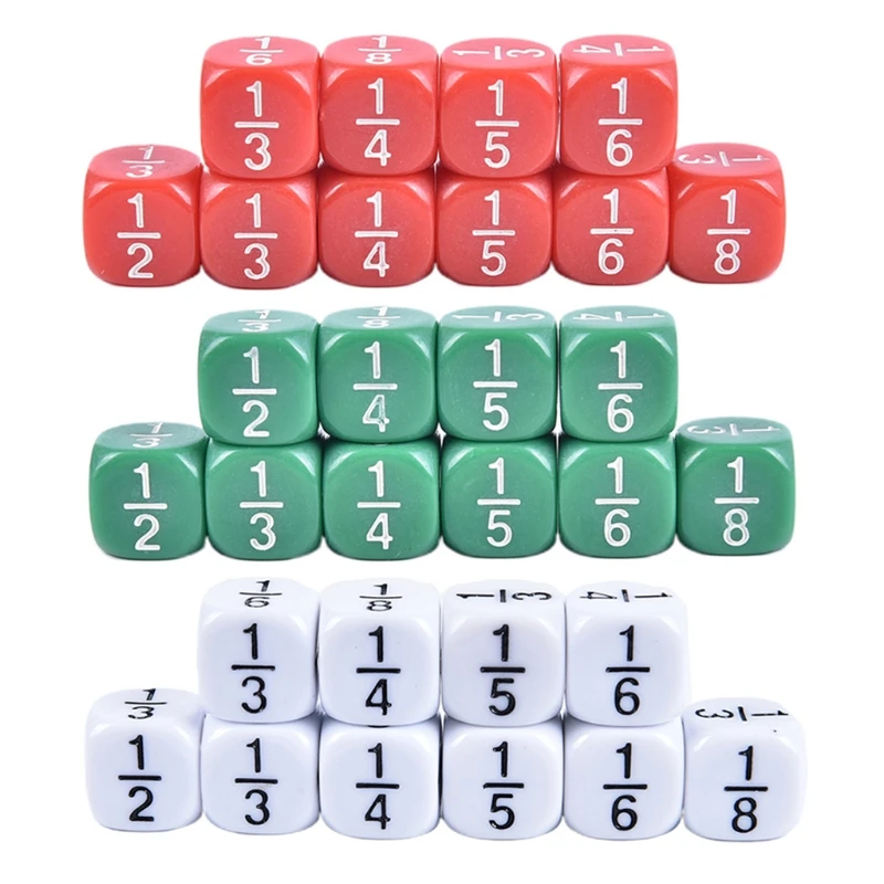 

10pcs Fractional Dice 16mm Acrylic Dice Number Dice Educational Kids Math Toys for Children Party Board Games