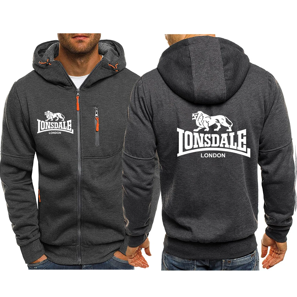 

LONSDALE, Новинка осени 2022, LONSDALE, Мужской флисовый Кардиган с длинным рукавом и капюшоном, на молнии, мужская спортивная одежда для трекового пол...
