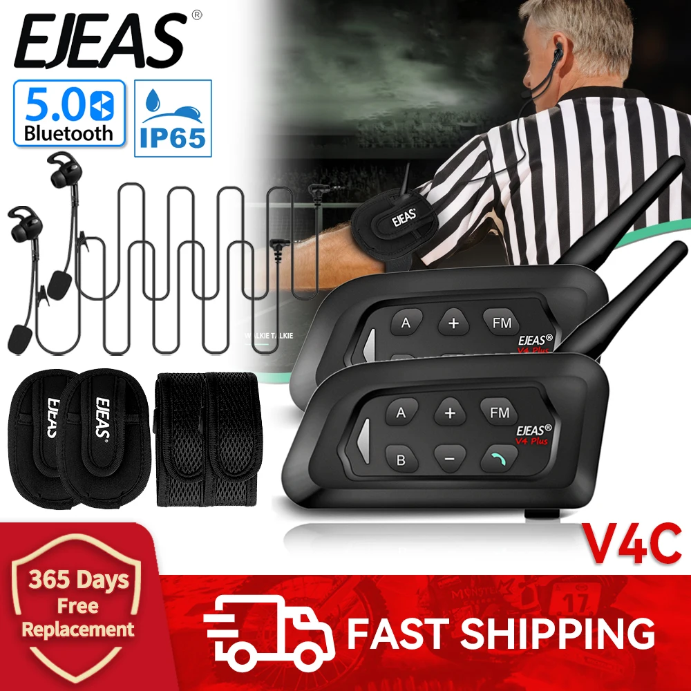 EJEAS V4C PLUS 4 Users Referee Intercom Headset 1500M Full Duplex Bluetooth Headphone Headset Conference Interphone Waterproof