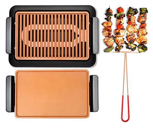 Indoor Smokeless Electric Grill  Ultra Nonstick Electric Grill Dishwasher Safe Surface  Temp Control  Metal Utensil Safe  Barbeq