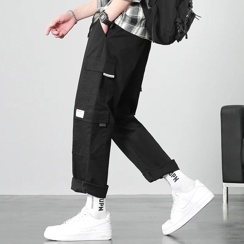 

Мужские шаровары в стиле Харадзюку, модные джоггеры с лентами, мужские брюки-карго, уличная одежда, повседневные мужские брюки в стиле хип-х...