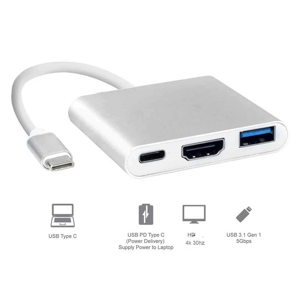 

Type C To HDMI-compatible USB 3.0 Charging Adapter 3 IN 1 Converter USB-C 3.1 Hub Adapter for MacBook Air Pro Huawei Samsung