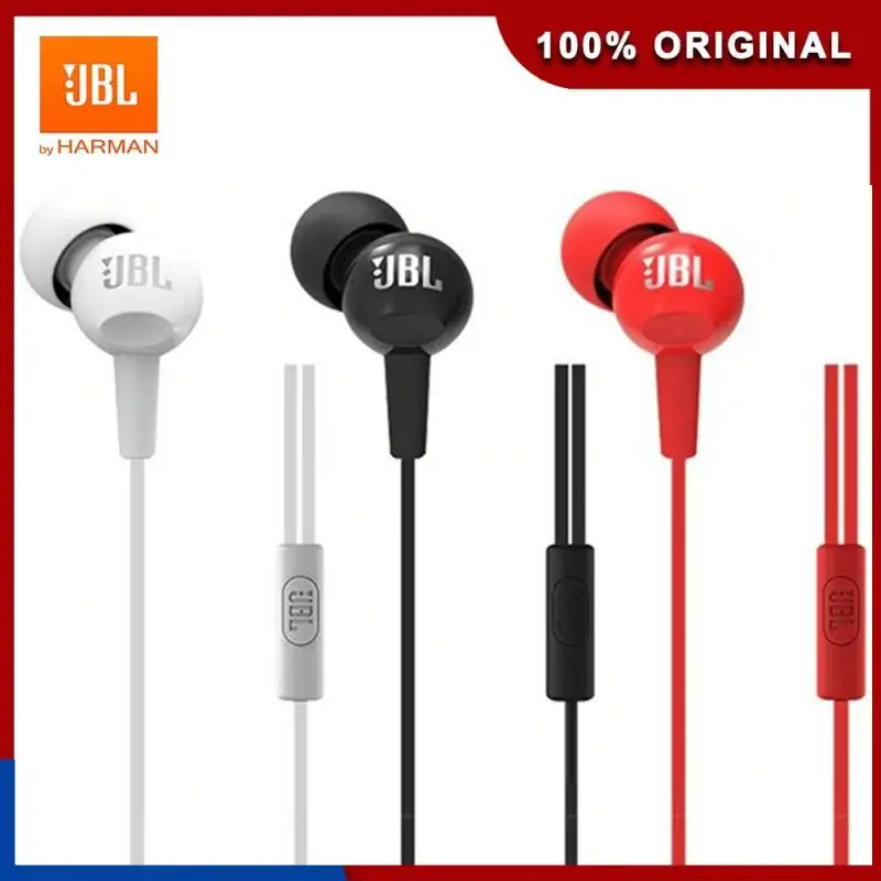 JBL C100Si Original 3.5mm Wired Stereo Earphones Deep Bass Music Sports Headset Running Earphone Hands-free Call With Microphone