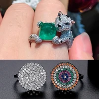 cute green stone leopard european and american retro copper micro set zircon opening adjustable index finger ring womens ring