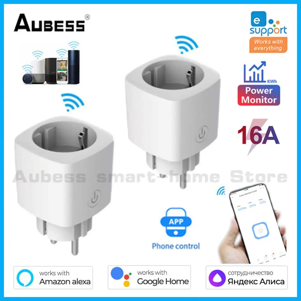 

Aubess 16A EWELink EU WIFI Smart Socket Wireless APP Remote Control Power Monitor Alexa Google Home Voice Control Power Outlet