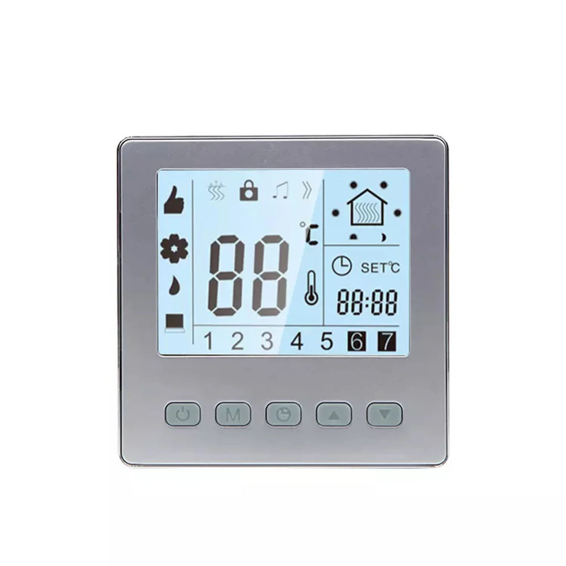 

16A 230v CE Automatic M75.16 White Silver FRAME Programmable Digital Floor Heating Thermostat