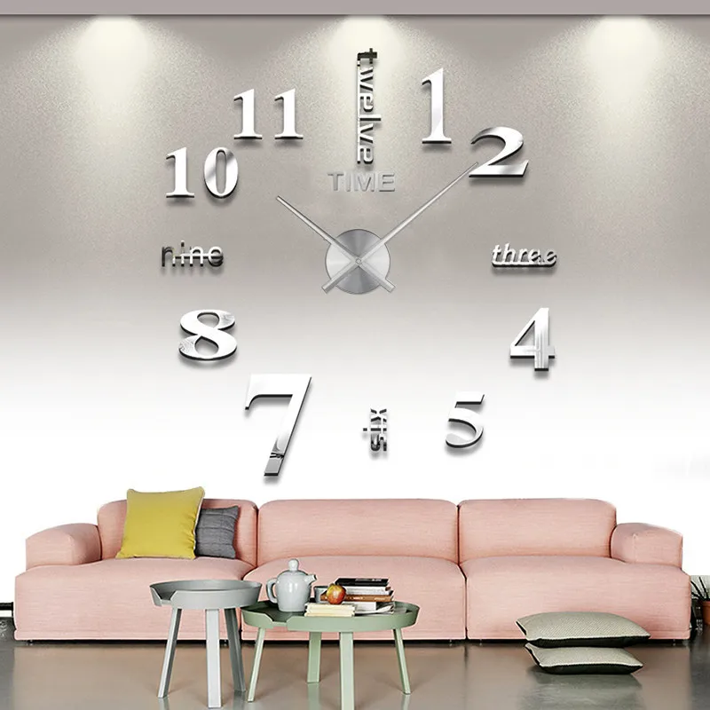 

Home Decor 2021 Wall Clock Acrylic Mirror Wall Sticker Clock Fashion Modern Digital Clocks Tool-free and Easy To Install