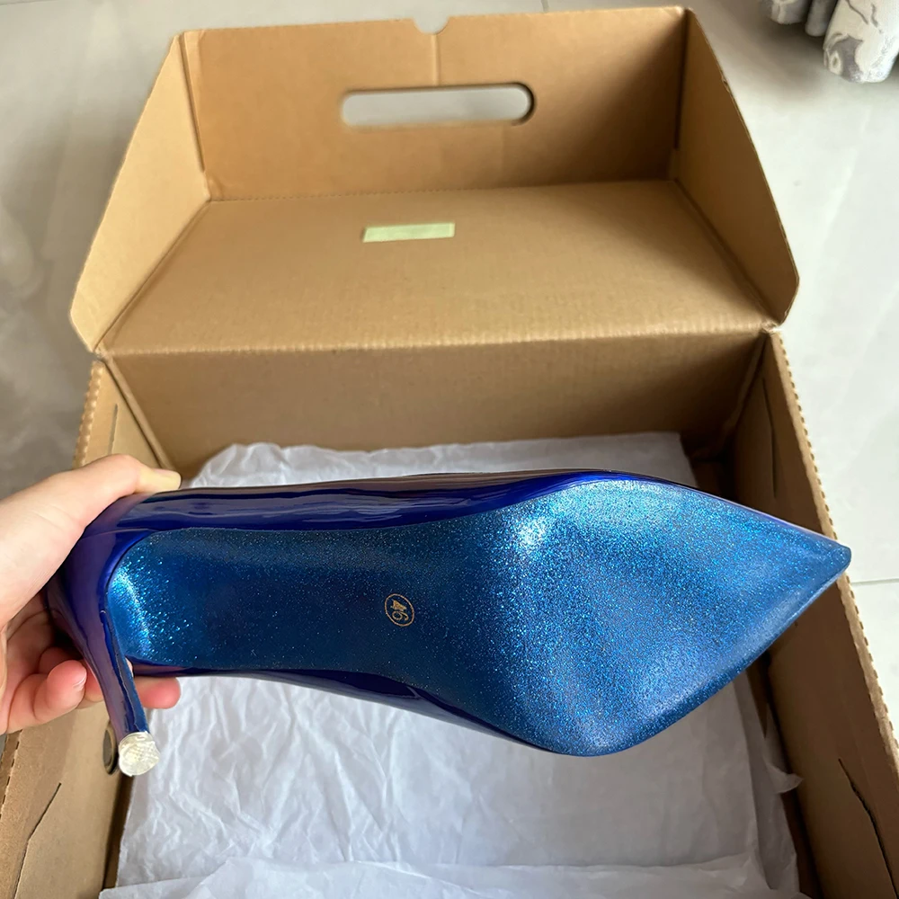 Новые женские дизайнерские туфли-лодочки пикантные 12 см королевские синие туфли