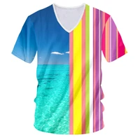 v neck shirt colorful striped summer sea imprint casual high quality plus size s 6xl spring fashion shirts for men dropshipping