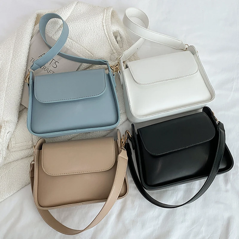

Шикарные простые маленькие сумки на плечо с клапаном для женщин, однотонная сумка из искусственной кожи, клатч, Женский кошелек через плечо, сумка-мессенджер