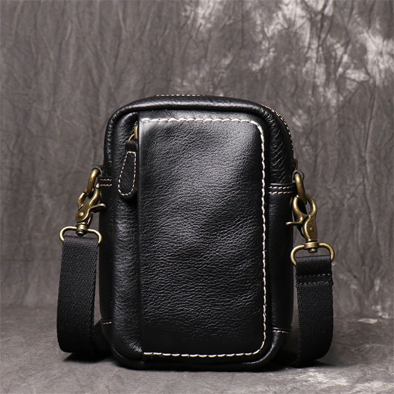 

Men's Leather Shoulder Bag Small Sling Bag First Layer Cowhide Leather Crossbody Bag Large-capacity Mobile Phone Bag Charger