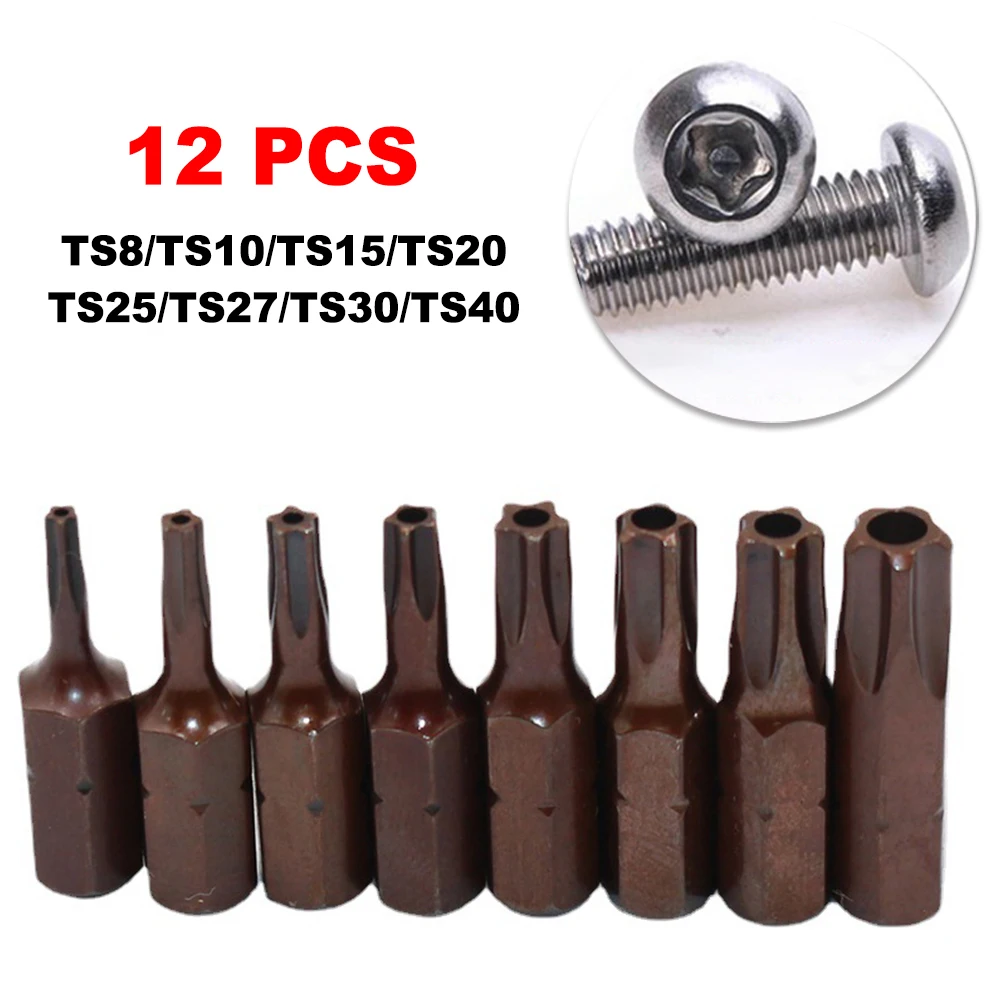

12PCS Torx Screwdriver Bits Hex Shank Magnetic Five-Point Screwdriver Bits With Hole 25mm Electric Screw Driver Star Bit Set