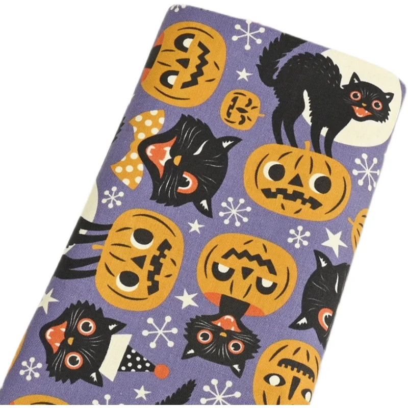 Half Yard 100% Cotton Plain Fabric With Halloween Wind Black Cat Print Handmade DIY Shirt Garment Dress Sewing Cloth CR-1490