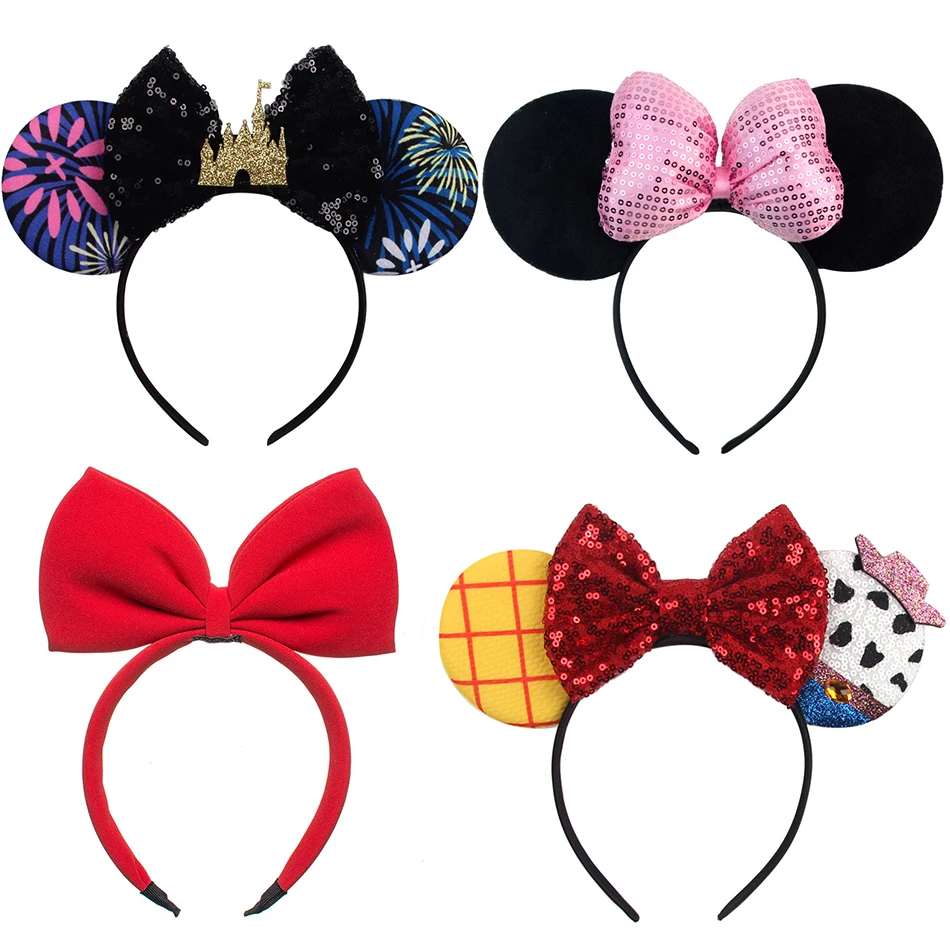 

2022 New Minnie Ears Headband Kids Girls Adults Festival Hairband Sequins Bow Kids Party Halloween Girls Hair Accessories