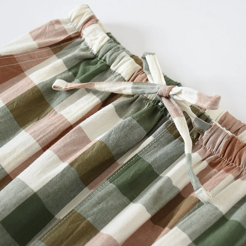 Pajamas Women's Cotton Plaid Universal for Seasons Thin Section with Side Pockets Can Be Worn Outside Home Pants Casual Trousers