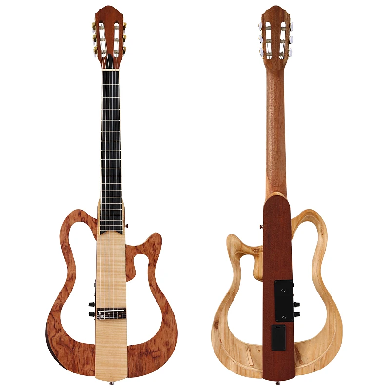 

39 inch silence classical guitar 6 string full Canada maple wood body one side can foldable classic silent guitar