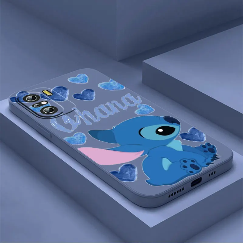 

NEW Disney Stitch Love Phone Case For Xiaomi Redmi K50 K40 10X 10 9T 9AT 9A 9C 9 8A 8 7 6A 5A Gaming Pro Liquid Rope Funda Cover