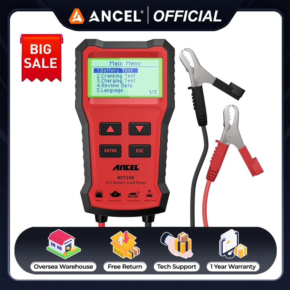

Тестер аккумулятора автомобиля Ancel BST100, OBD2 12 В, Cell 100-2000CCA, 30-220 Ач