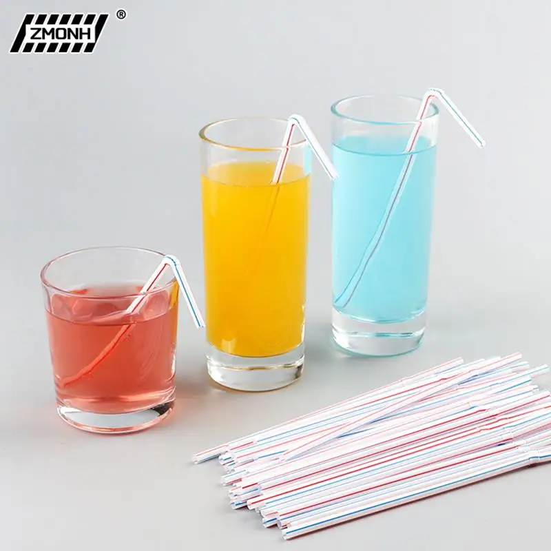 

100Pcs 21cm Colorful Disposable Plastic Bar Drink Accessories Curved Drinking Straws Wedding Party Birthday Reusable Straw