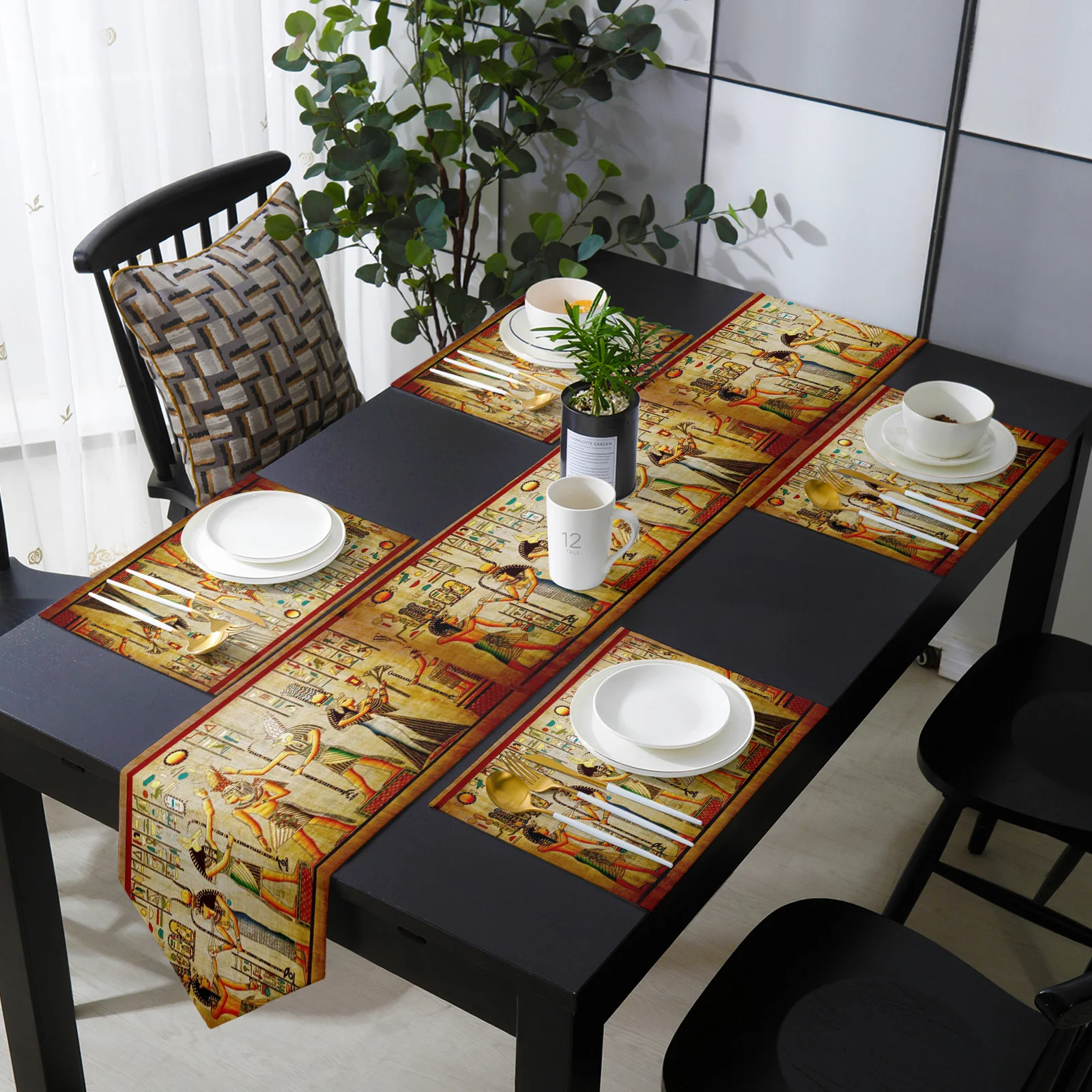 

Египетский Круг Ретро Стиль Настольная дорожка для Кухня обеденный Настольная дорожка s коврики для дома вечерние Декор