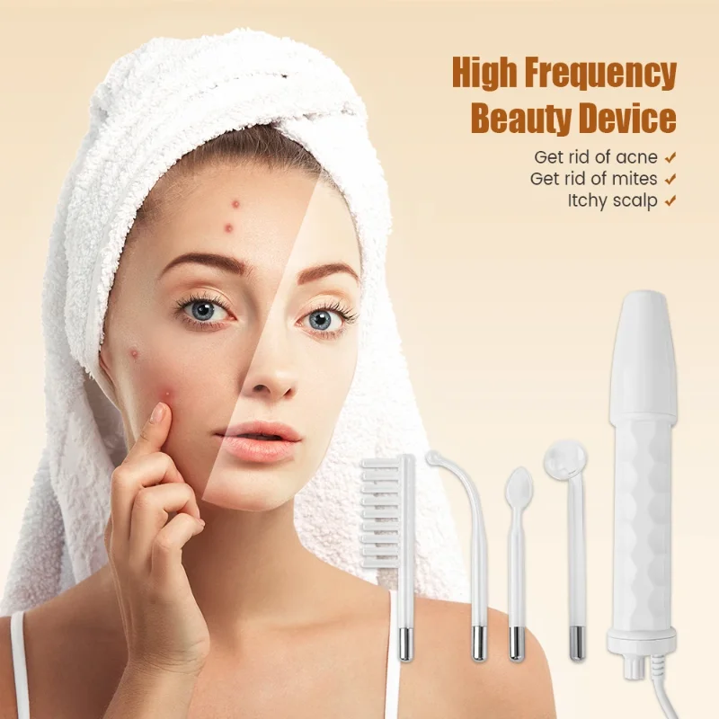 

New Portable Electrode High Frequency Facial Beauty Machine Electrotherapy Wand Glass Tube Face Cleansing Skin Tightening Device