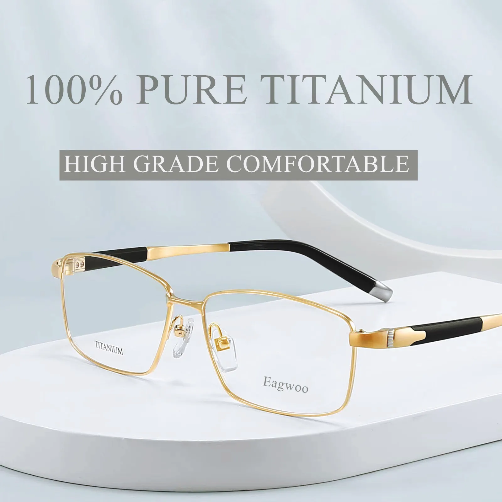 Pure Titanium Eyeglasses Designed High Grade Optical Frame Prescription Spectacle Full Rim Glasses Wide Face High Grade Light