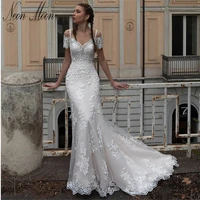 bohemian mermaid wedding dress 2022 for womens off the shoulder lace appliques bride dress spaghetti straps bride gown vestido