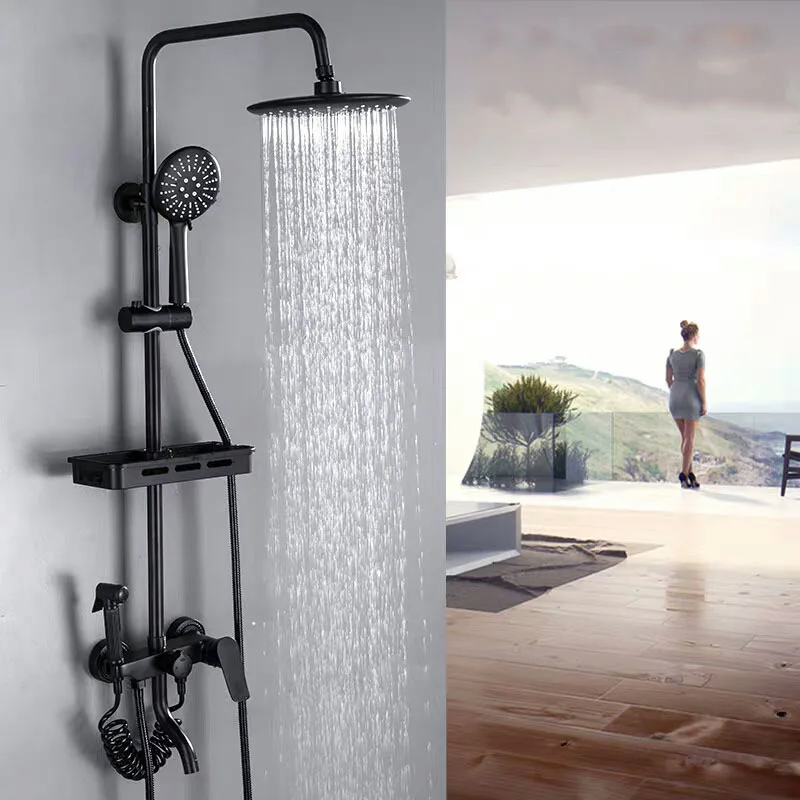 

All Copper Bathroom Shower Set Household European Style Shower Black Pressurized Bidet Shower Lift Shower Set