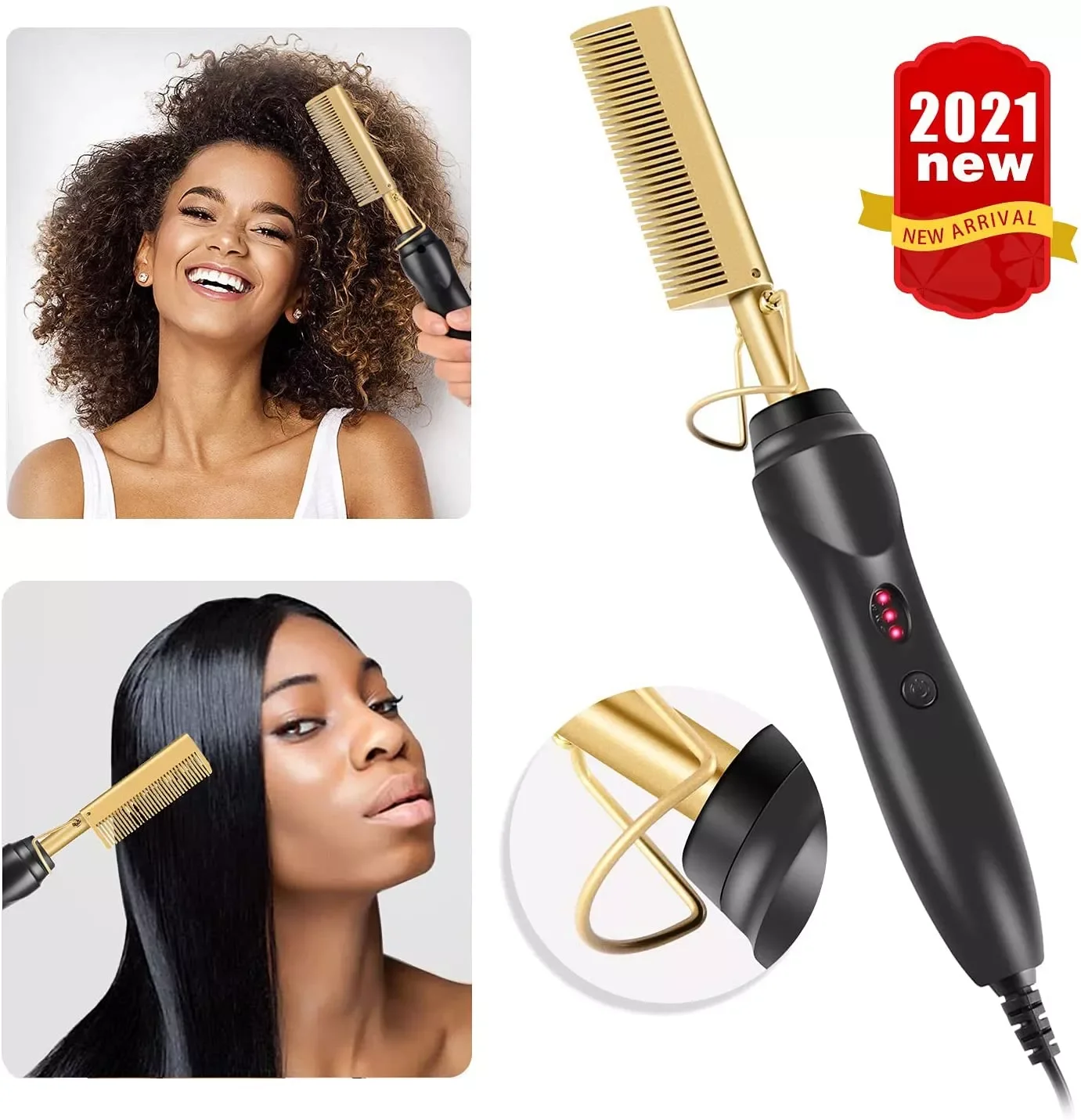 

NEW2023 Hair Straightener Hot Comb Portable Straightening Curling Brush Iron Heating Pressing Combs Wet Dry Use Brush Comb