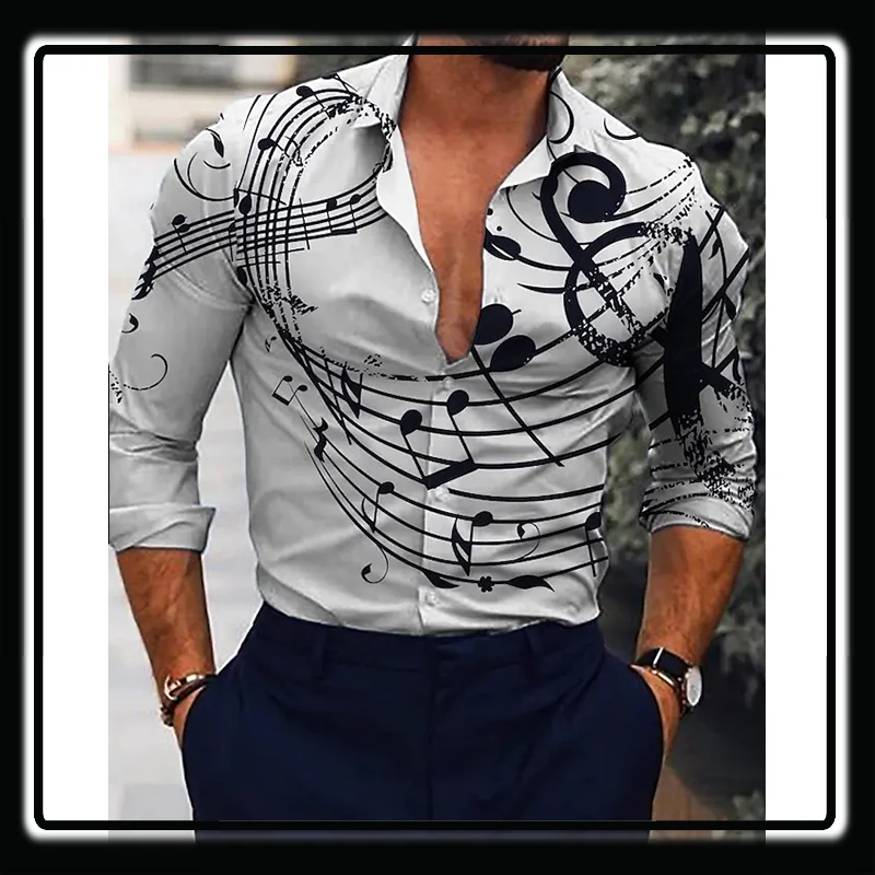 

Рубашка мужская оверсайз с длинным рукавом, модная Повседневная блуза с принтом музыкальных нот, одежда для вечеринок, кардиган, блузка