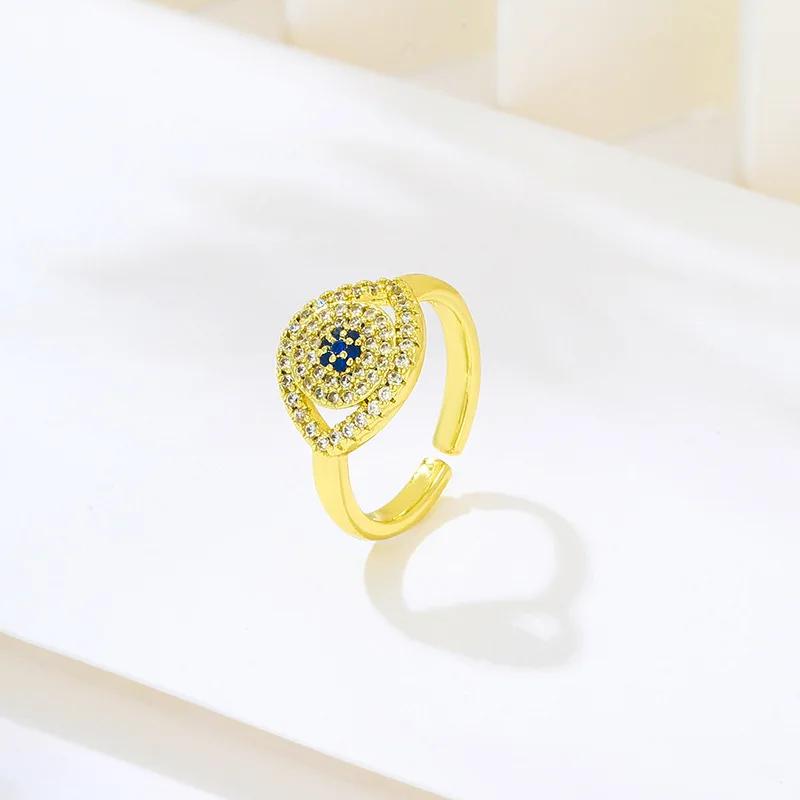 

Fashion Geometric Cubic Zircon Lucky Evil Eye Rings for Women Gold Color Open Adjustable Ring Party Jewelry Gift