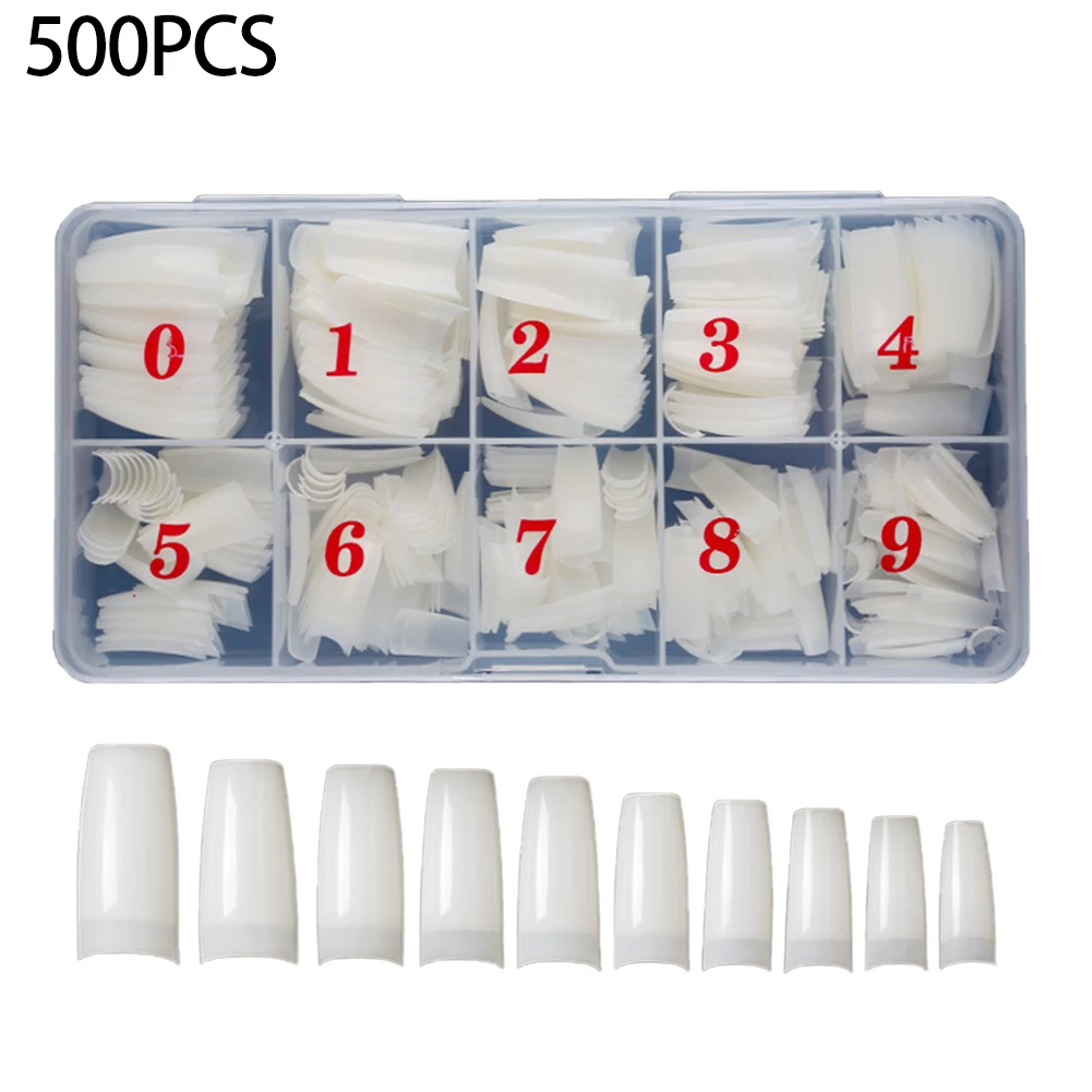 

500pcs Full Cover Nail Tip 10 Sizes Accessories Natural French Style Salon Art Fake Home DIY False Artificial With Box