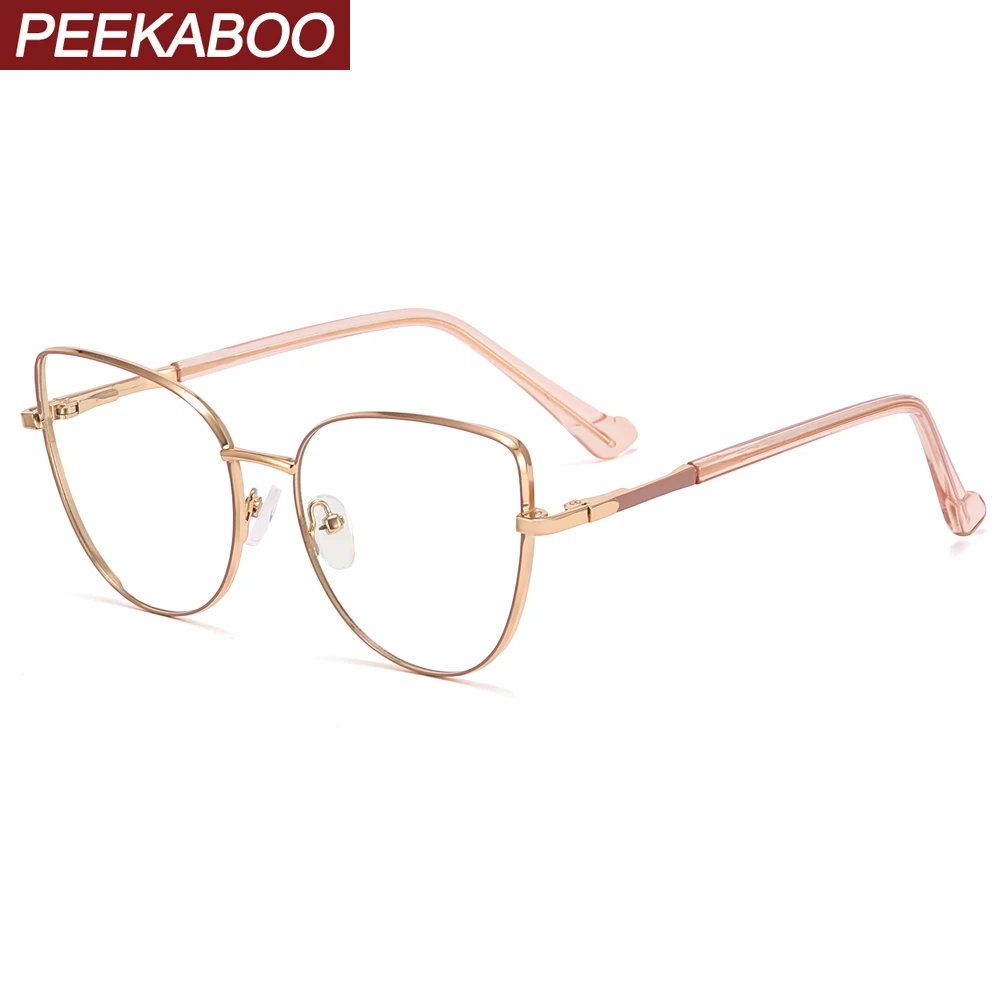 

Peekaboo full metal cat eye glasses anti blue light clear lens accessories retro glasses frame women female decoration leopard