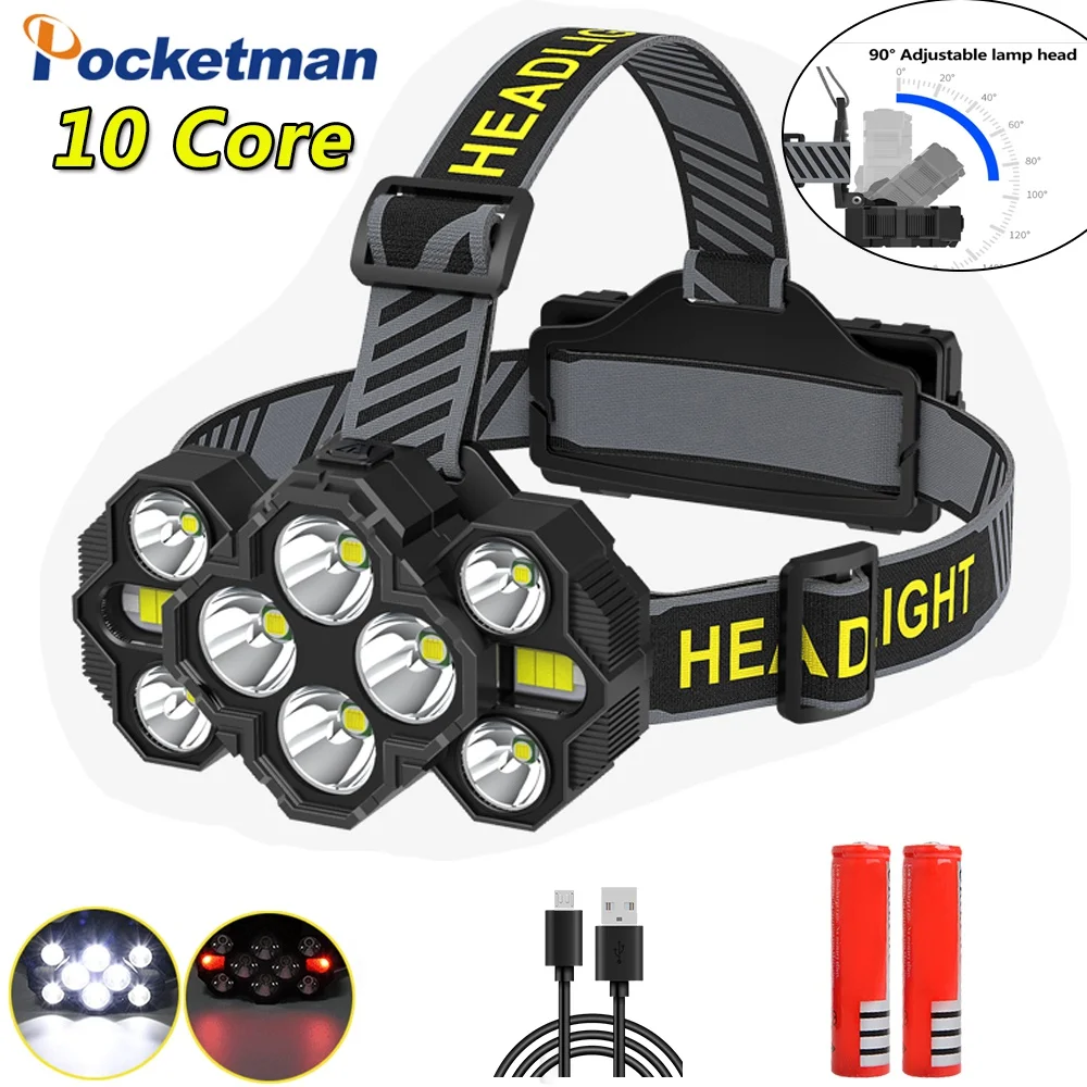 

Portable Outdoor Sports 10 LED Headlight Multi-core 8 Lighting modes USB Charging Strong Headlight head lamp headlamp Flashlight