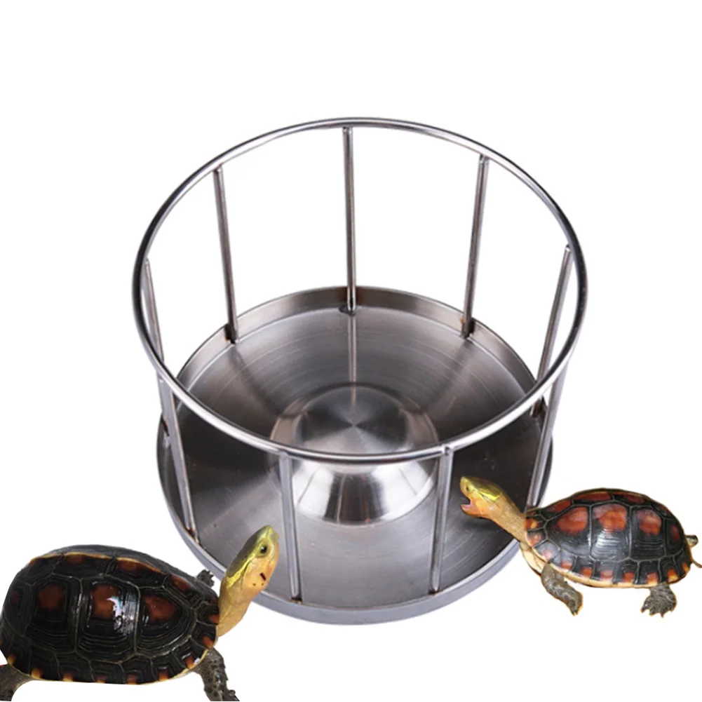 

Food Dish Tray Dispenser Round Home Tortoise Feeding Bowl Basin Water Easy Clean Turtle Outdoor Pet Supplies Stainless Steel