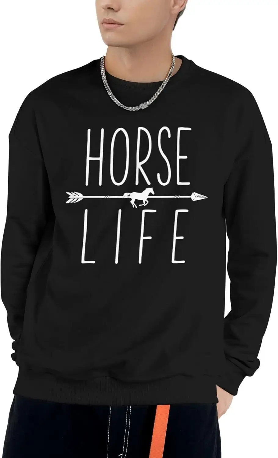 TEICCI Men's Women's Crewneck Sweatshirt Love Horses Pullover Basic Tops Unisex Long Sleeves Sweatshirts Black