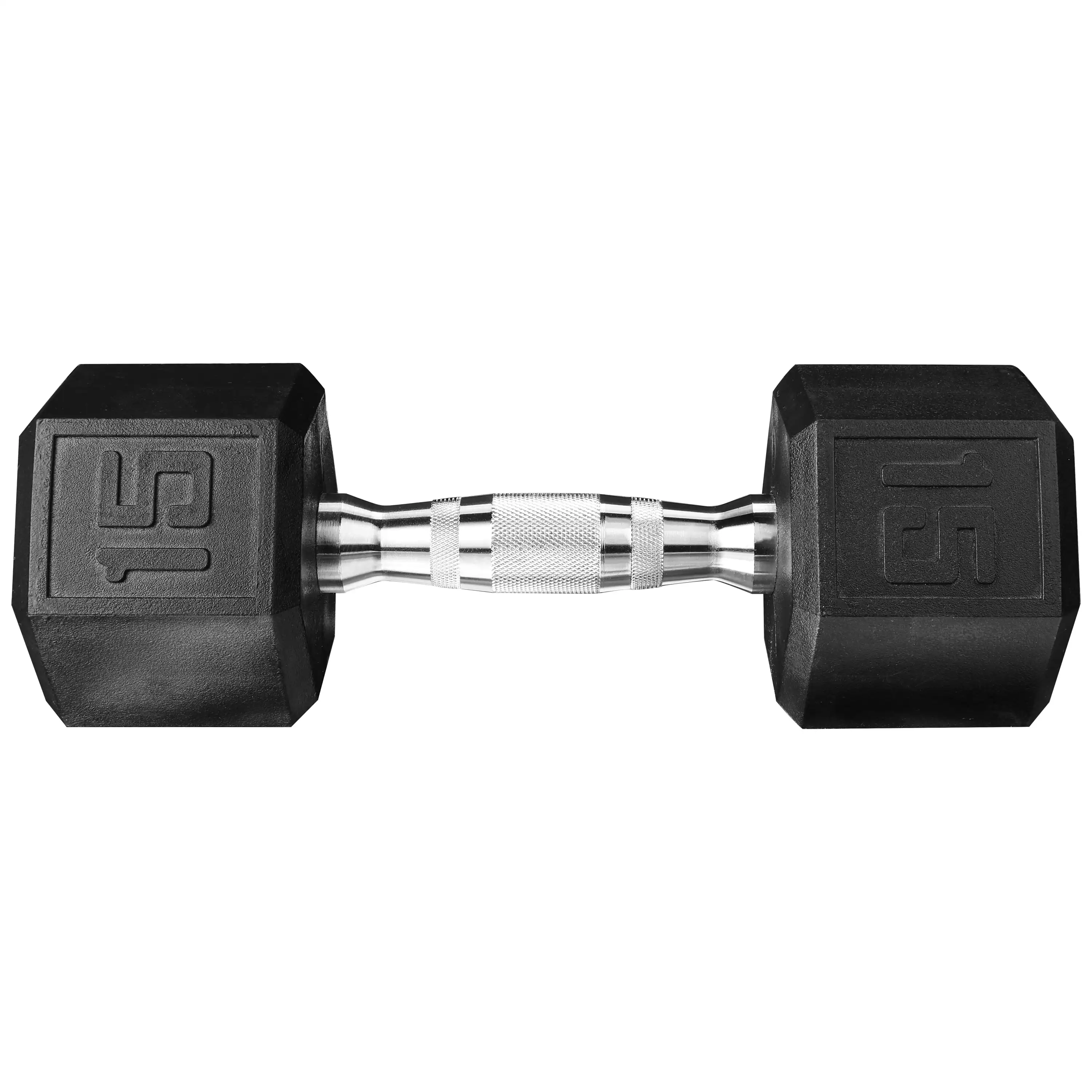 

15lb Rubber Hex Dumbbell, Single Weight, Black