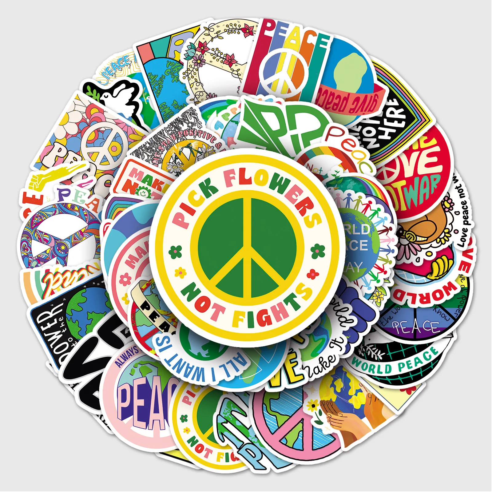

50Pcs World Peace Stickers Aesthetic Peace and Love Sticker Cartoon Decal DIY Phone Laptop Luggage Skateboard Guitar Kids Toy B2