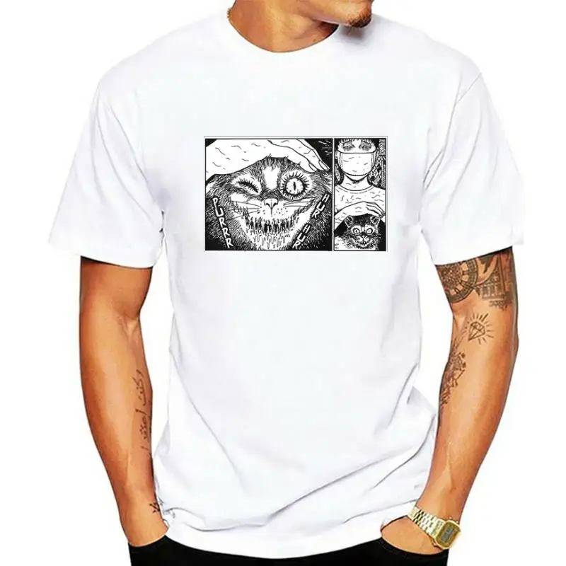 Harajuku Man Madcat Junji Ito футболки топ дизайн хлопок черный с короткими рукавами