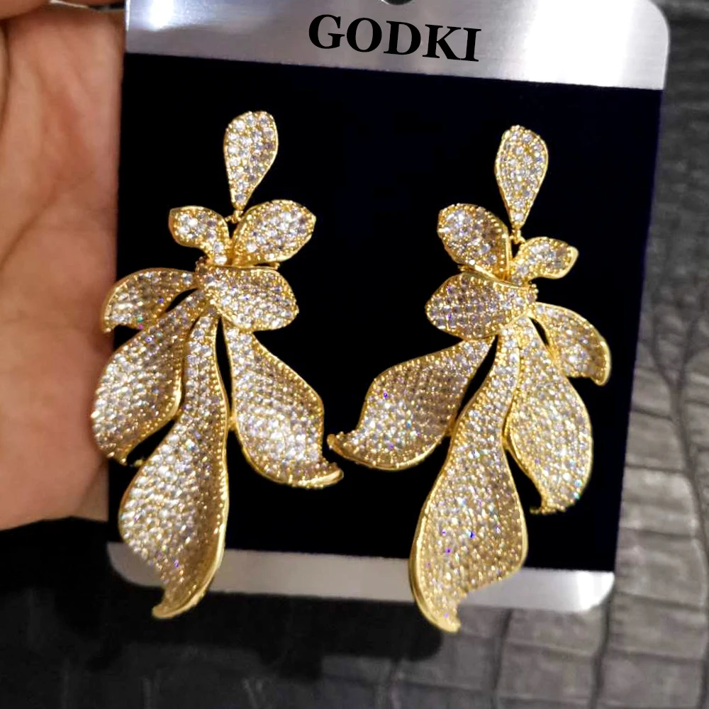 

GODKI NEW Trendy 2PCS Tricolor Necklace Earring Jewelry Set For Women Wedding Party Full Zircon Dubai Bridal jewelry Set Gift