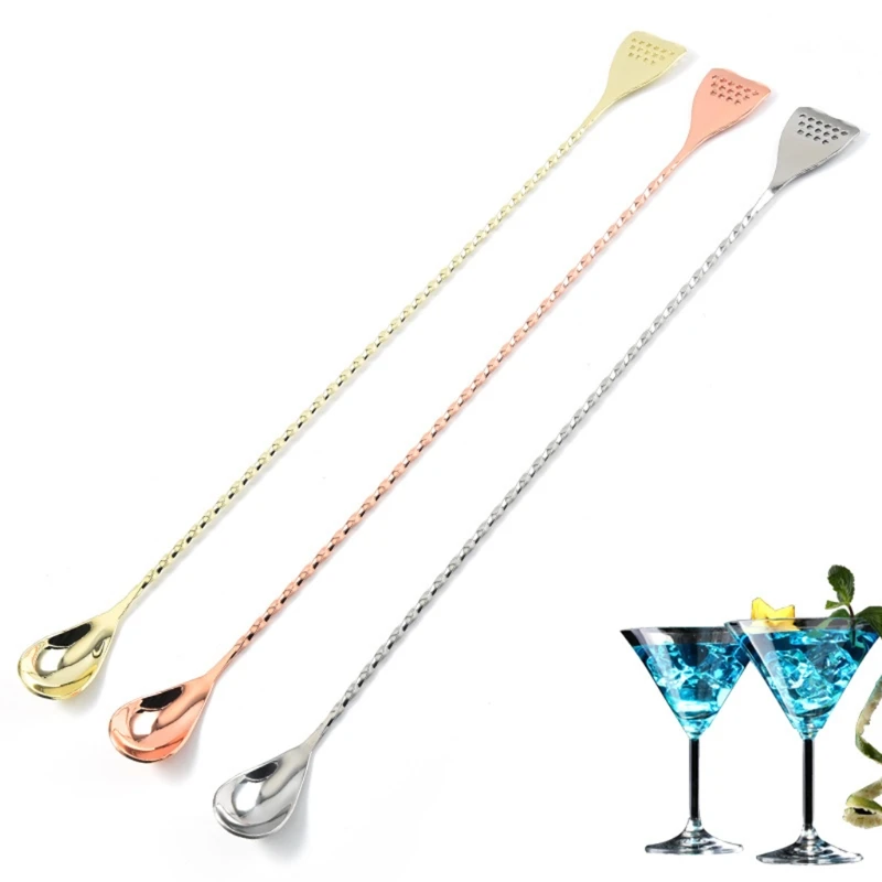 

Stainless Steel Long Handle Bar Spoon with Strainer Tail End Mix Stirring Stick