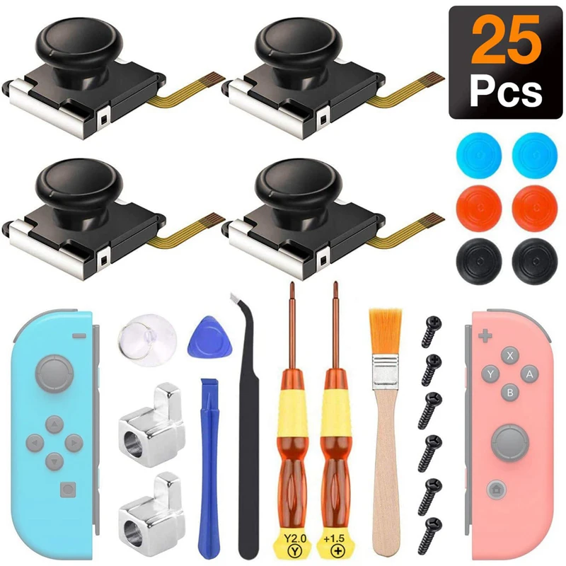 

25 в 1 для Nintendo Switch 3D, аналоговый Joycon джойстик для пальца Stick Sensor, Сменный Набор аксессуаров для корпуса контроллера Joy Con