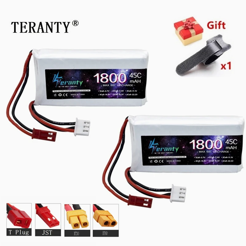

7.4v 1800mAh LiPo Battery For RC Quadcopter Helicopter Car Boat Drones Spare Parts With T JST XT30 XT60 Plug 45C 7.4V 2S Battery