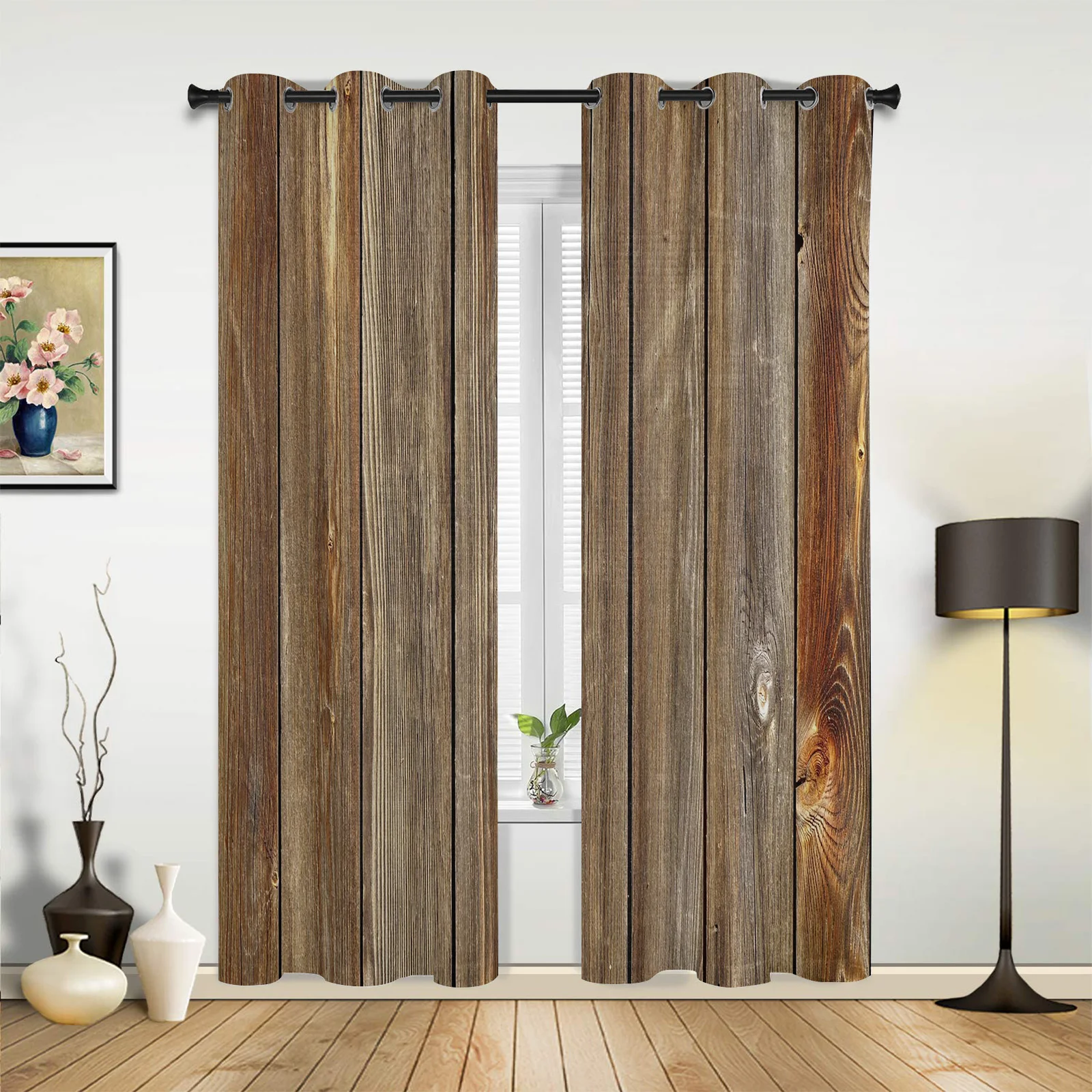 

Vintage Wooden Planks Curtains for Bedroom Living Room Drapes Kitchen Children's Room Window Curtain Modern Home Decor